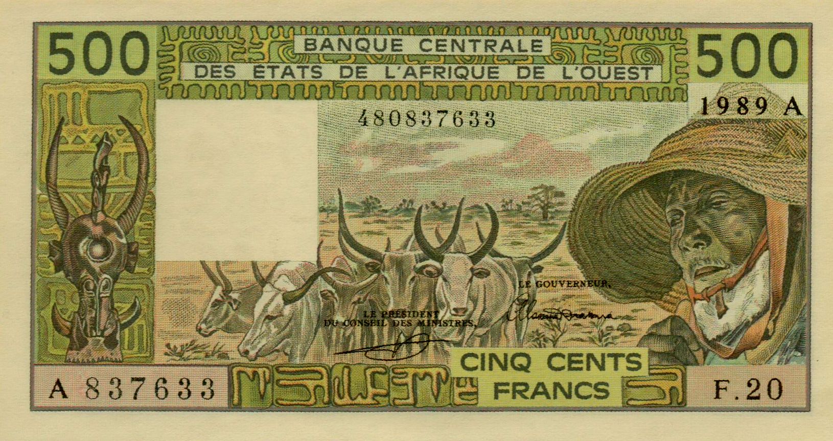 Ivory Coast (W.A.S) 500 1989 UNC P-106A/m